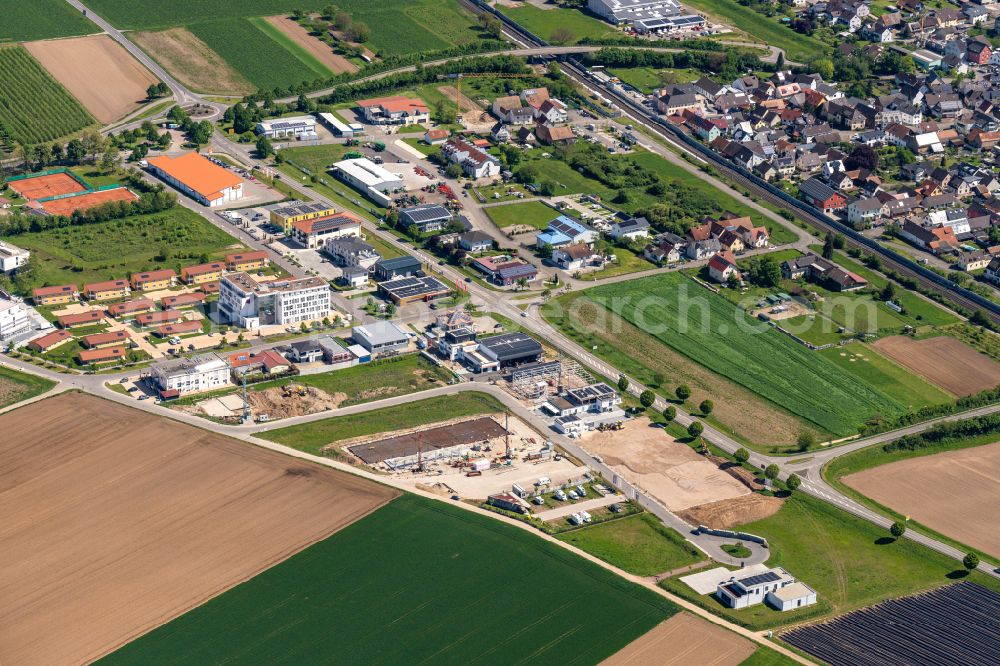 Ringsheim from above - Industrial estate and company settlement in Ringsheim in the state Baden-Wurttemberg, Germany