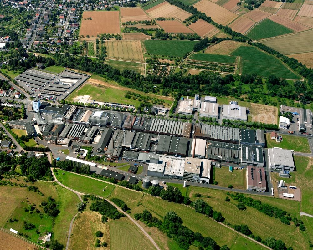 Aerial photograph Heuchelheim - Industrial estate and company settlement on Rodheimer Strasse in Heuchelheim in the state Hesse, Germany