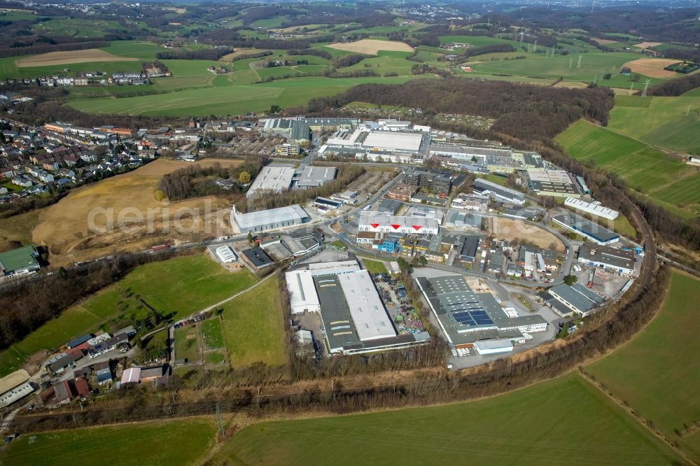 Aerial image Velbert - Industrial estate and company settlement Rosenhuegel in Neviges in the state North Rhine-Westphalia, Germany