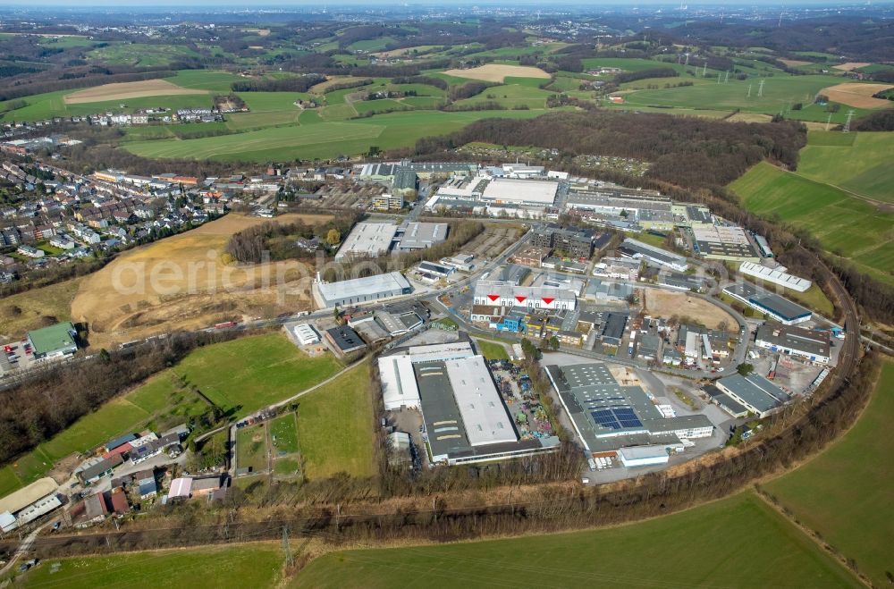 Aerial photograph Velbert - Industrial estate and company settlement Rosenhuegel in Neviges in the state North Rhine-Westphalia, Germany