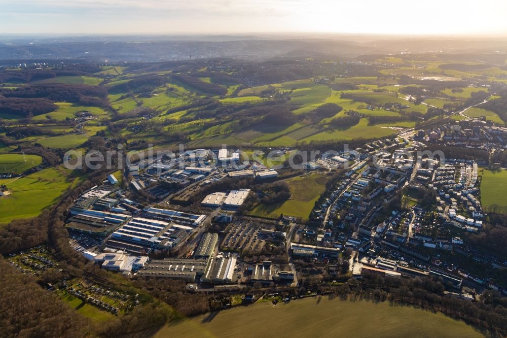 Aerial image Velbert - Industrial estate and company settlement Rosenhuegel in Neviges in the state North Rhine-Westphalia, Germany