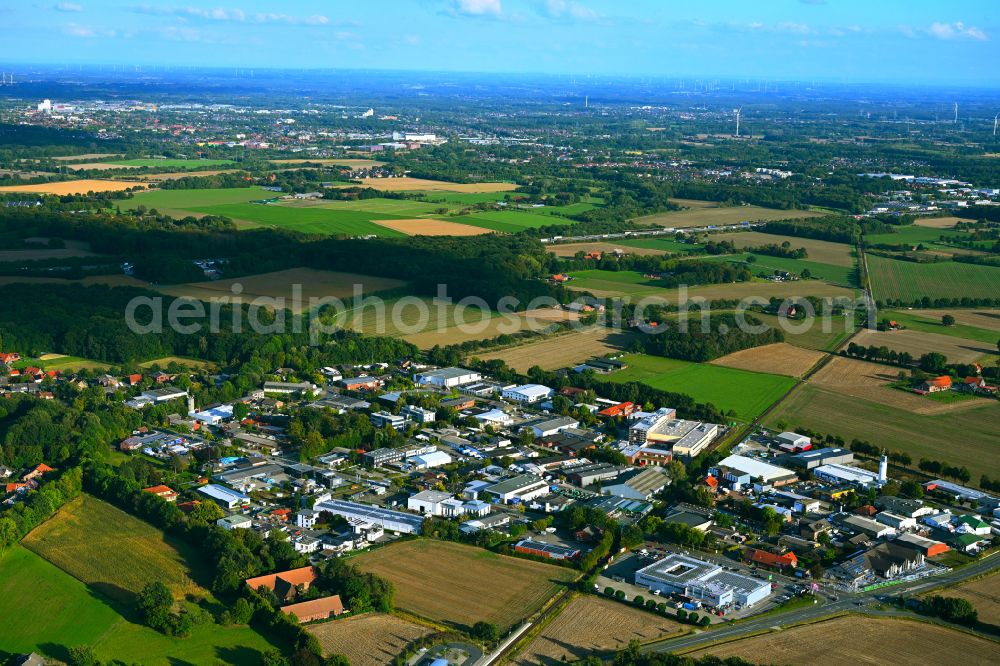 Roxel from the bird's eye view: Industrial estate and company settlement in Roxel in the state North Rhine-Westphalia, Germany