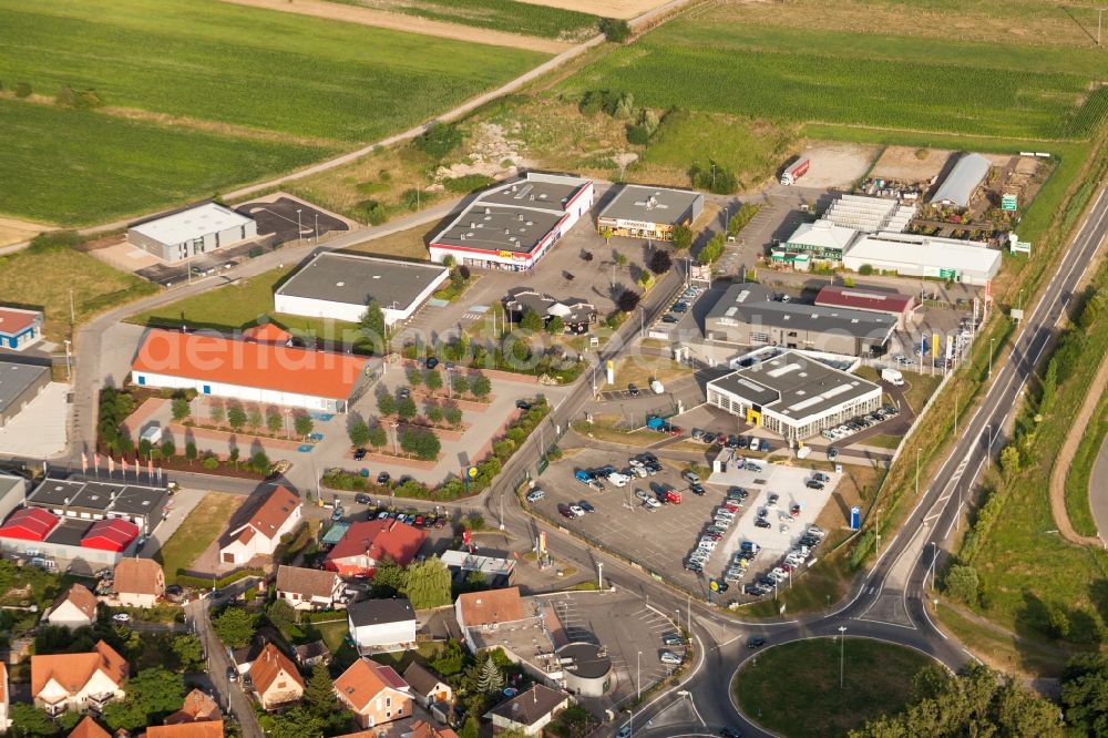 Oberhoffen-sur-Moder from above - Industrial estate and company settlement rue of Champs in Oberhoffen-sur-Moder in Grand Est, France