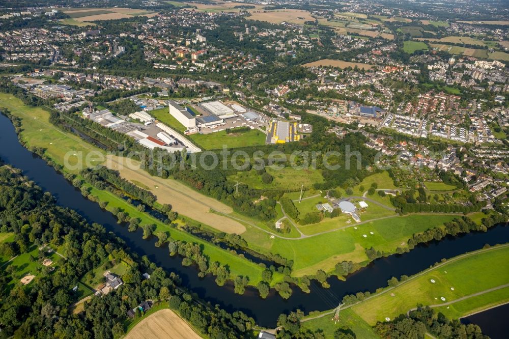 Aerial image Essen - Industrial estate and company settlement rand um die Dahlhauser Str. and die Ruhrau in Essen in the state North Rhine-Westphalia, Germany