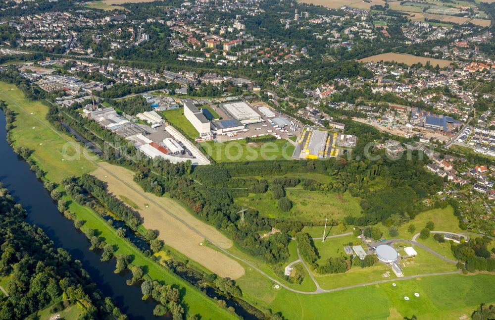 Aerial photograph Essen - Industrial estate and company settlement rand um die Dahlhauser Str. and die Ruhrau in Essen in the state North Rhine-Westphalia, Germany