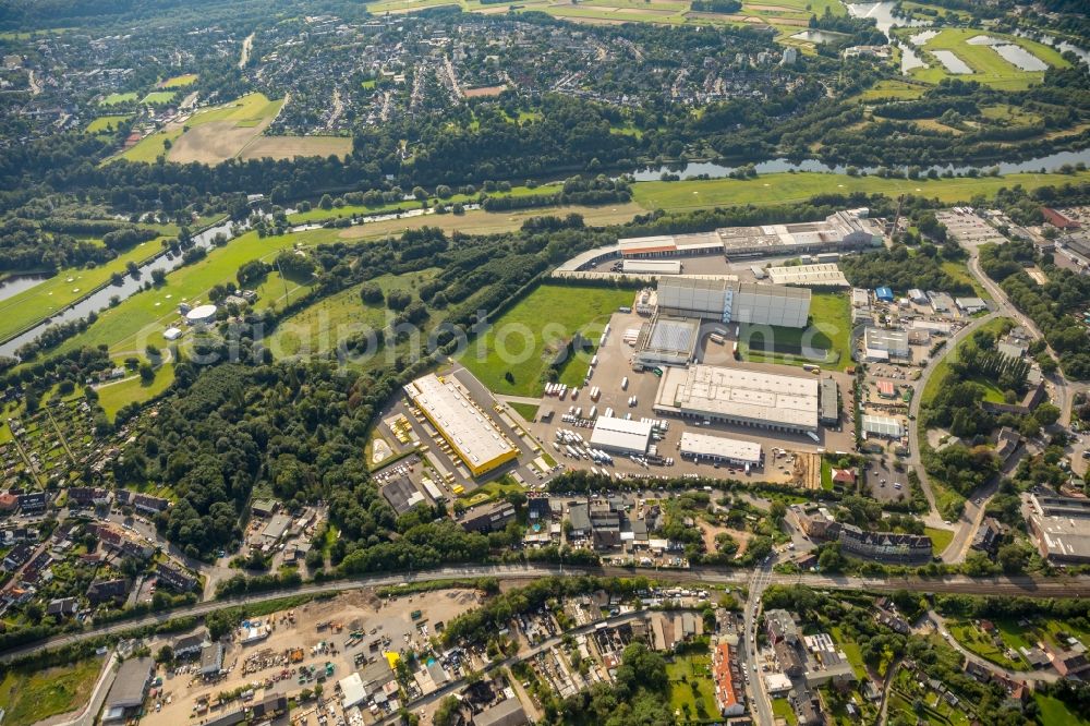 Aerial image Essen - Industrial estate and company settlement around the Dahlhauser Str., the Ruhrau and the Horster Strasse in Essen in the state North Rhine-Westphalia, Germany