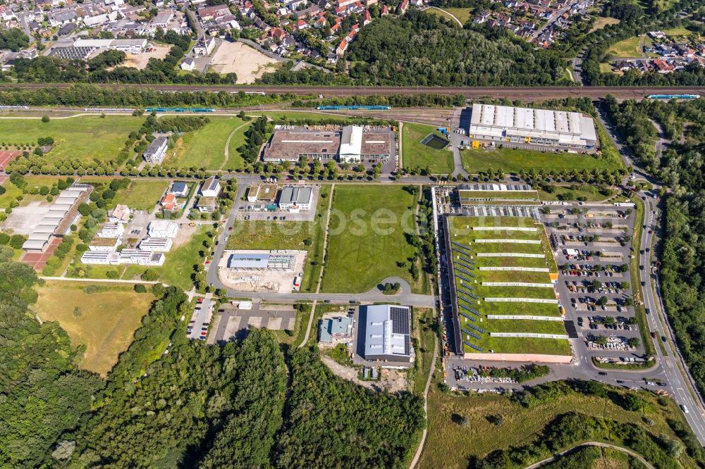 Aerial photograph Hamm - Industrial estate and company settlement on Sachsenring - Sachsenweg in Hamm in the state North Rhine-Westphalia, Germany