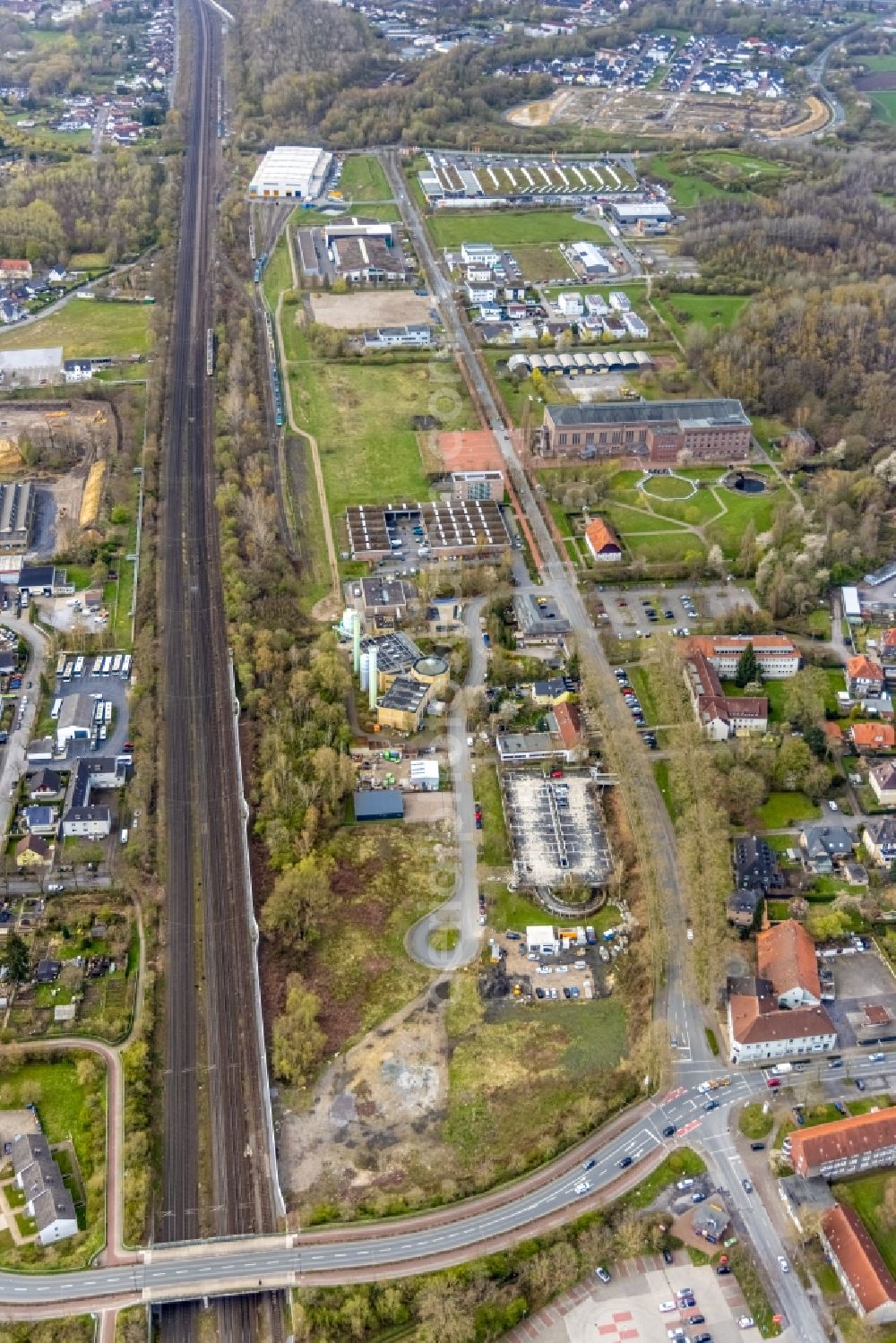 Aerial image Hamm - Industrial estate and company settlement on Sachsenweg in the district Heessen in Hamm at Ruhrgebiet in the state North Rhine-Westphalia, Germany