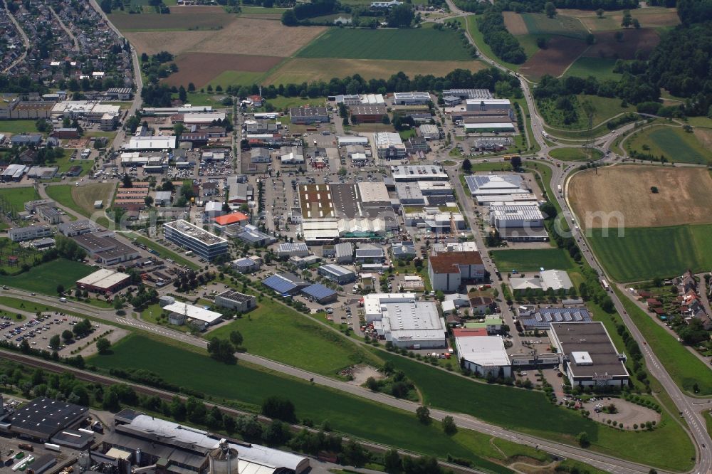 Aerial image Rheinfelden (Baden) - Industrial estate and company settlement Schildgasse in Rheinfelden (Baden) in the state Baden-Wuerttemberg, Germany