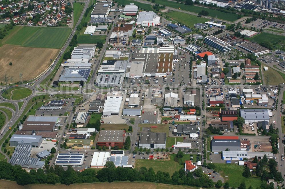 Rheinfelden (Baden) from above - Industrial estate and company settlement Schildgasse in Rheinfelden (Baden) in the state Baden-Wuerttemberg, Germany