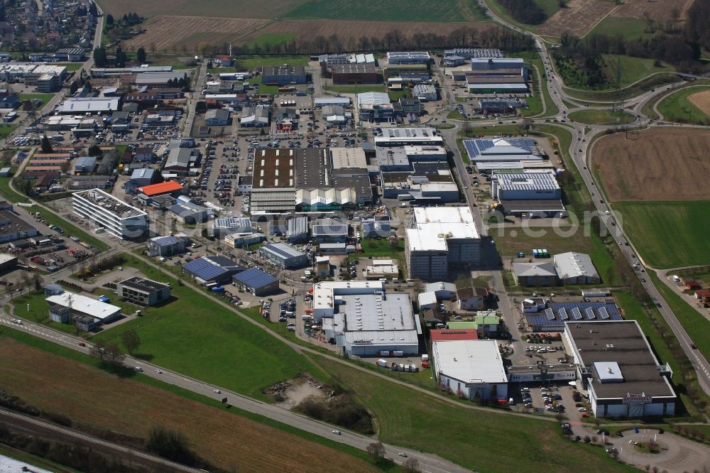 Aerial photograph Rheinfelden (Baden) - Industrial estate and company settlement Schildgasse in Rheinfelden (Baden) in the state Baden-Wuerttemberg, Germany