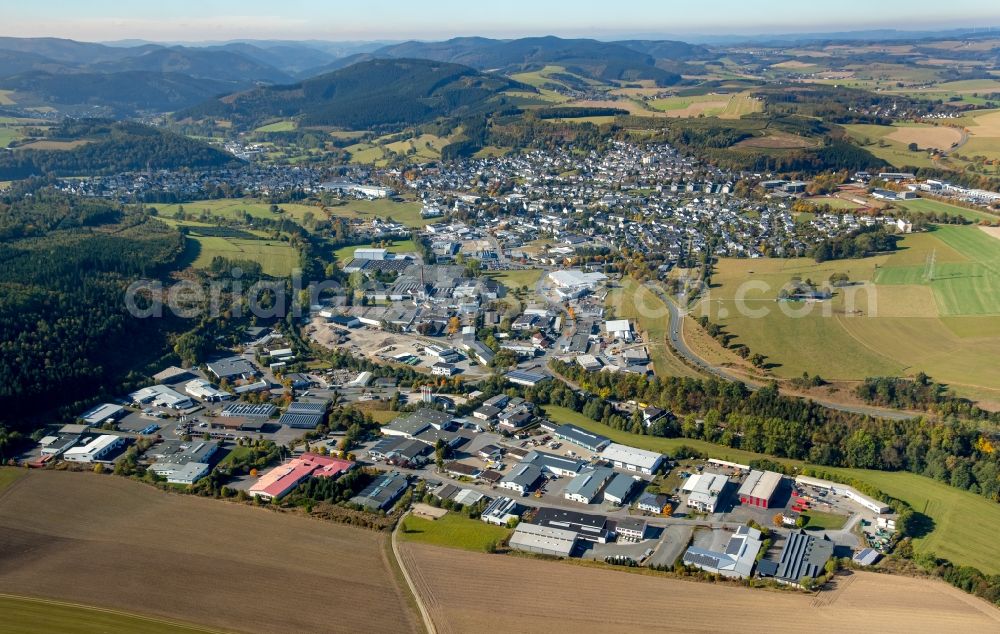 Schmallenberg from above - Industrial estate in Braucke - Huenegraeben in Schmallenberg in the state North Rhine-Westphalia