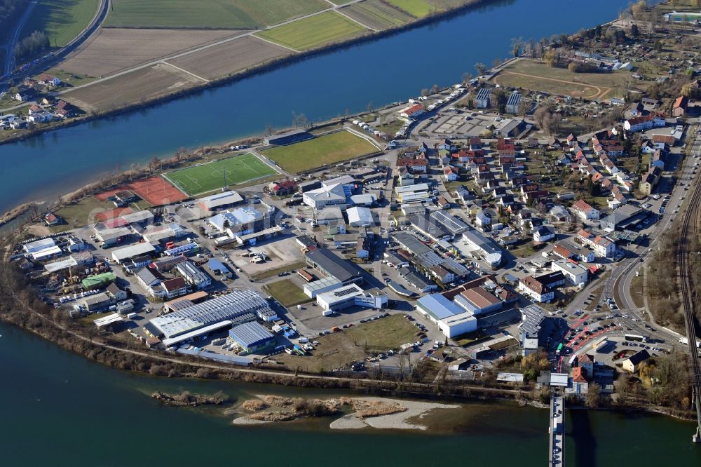 Aerial image Waldshut-Tiengen - Industrial estate and company settlement Schmittenau at the river Rhine in Waldshut-Tiengen in the state Baden-Wurttemberg, Germany