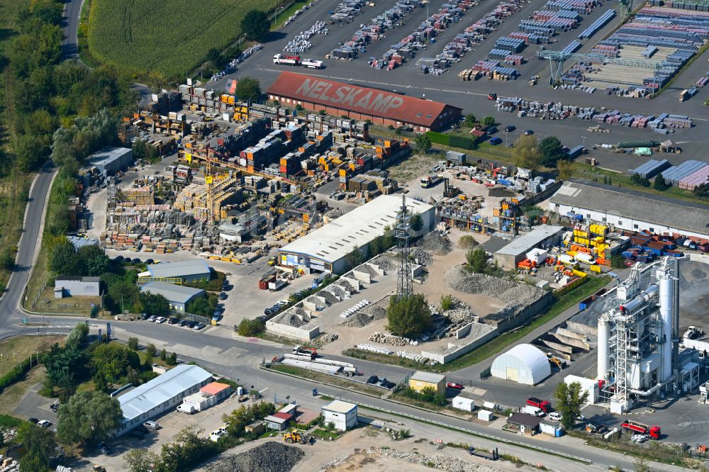 Schönerlinde from above - Business park in the industrial area on street Schoenerlinder Bahnhofstrasse in Schoenerlinde in the state Brandenburg, Germany