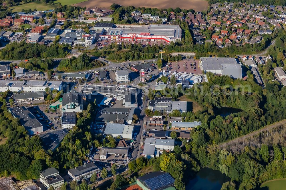 Schwentinental from above - Industrial estate and company settlement on street Mergenthalerstrasse in Schwentinental in the state Schleswig-Holstein, Germany