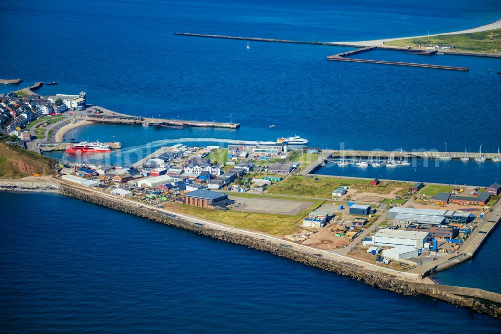 Helgoland from above - Industrial estate and company settlement Suedhafen on street Hafenstrasse in Helgoland in the state Schleswig-Holstein, Germany