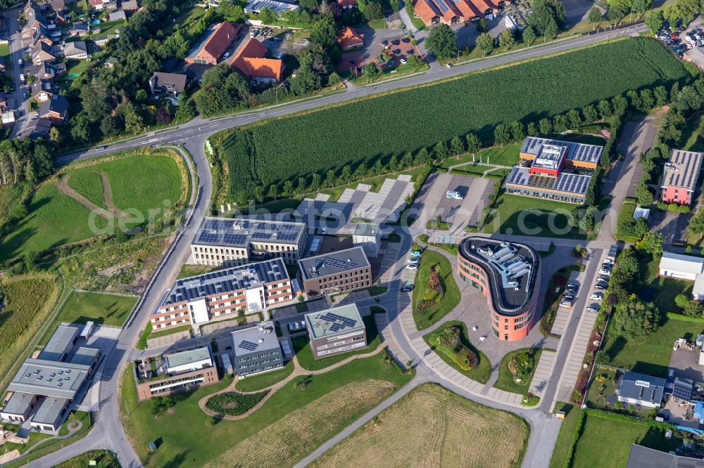 Aerial image Gescher - Industrial estate and company settlement with SHOPMACHER eCommerce GmbH & Co. KG, Windhoff Group and d.velop in Gescher in the state North Rhine-Westphalia, Germany