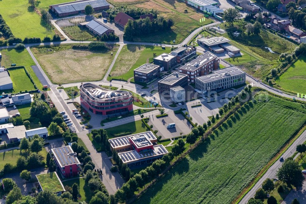 Aerial photograph Gescher - Industrial estate and company settlement with SHOPMACHER eCommerce GmbH & Co. KG, Windhoff Group and d.velop in Gescher in the state North Rhine-Westphalia, Germany