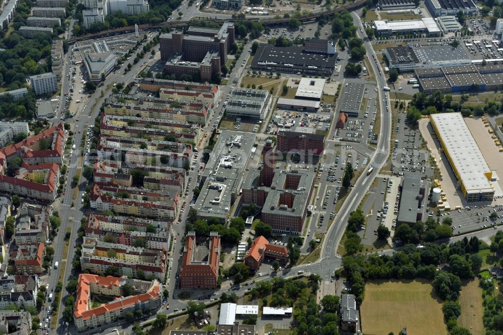 Berlin from above - Industrial estate and company settlement Siemens Technopark in Berlin. Especially companies in the communications and media industries and many indigenous companies are located here