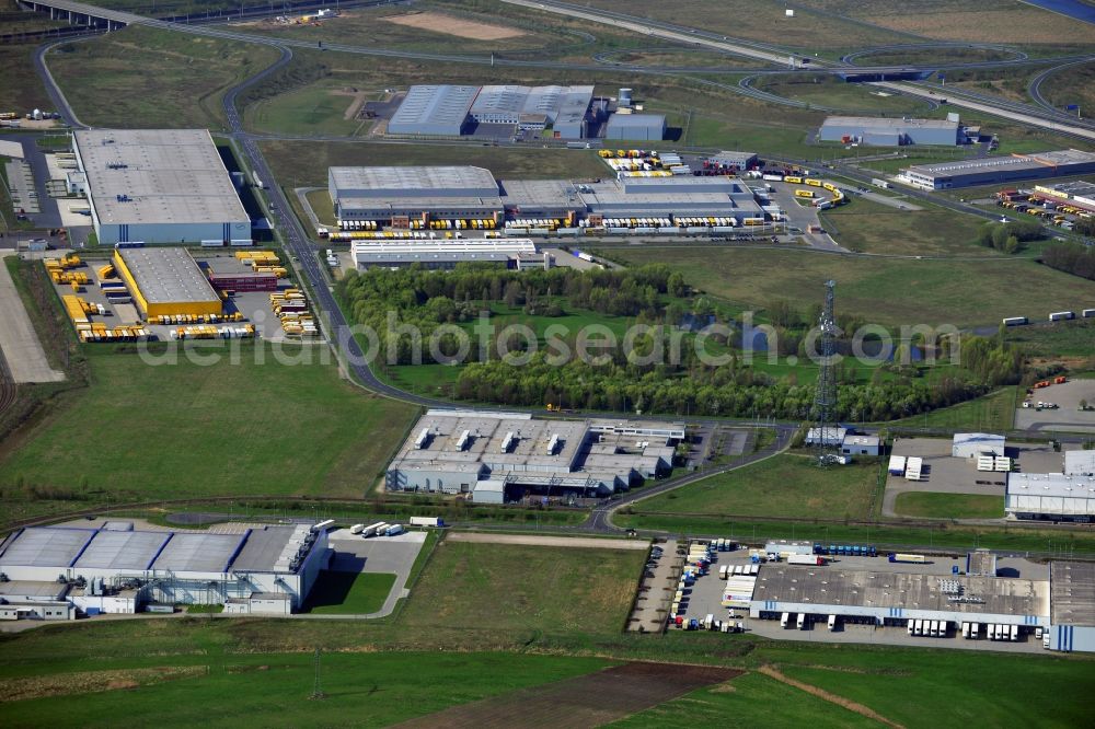 Aerial image Wustermark - Commercial area with the freight forwarding and logistics center DHL hub distribution center Wustermark in the state of Brandenburg