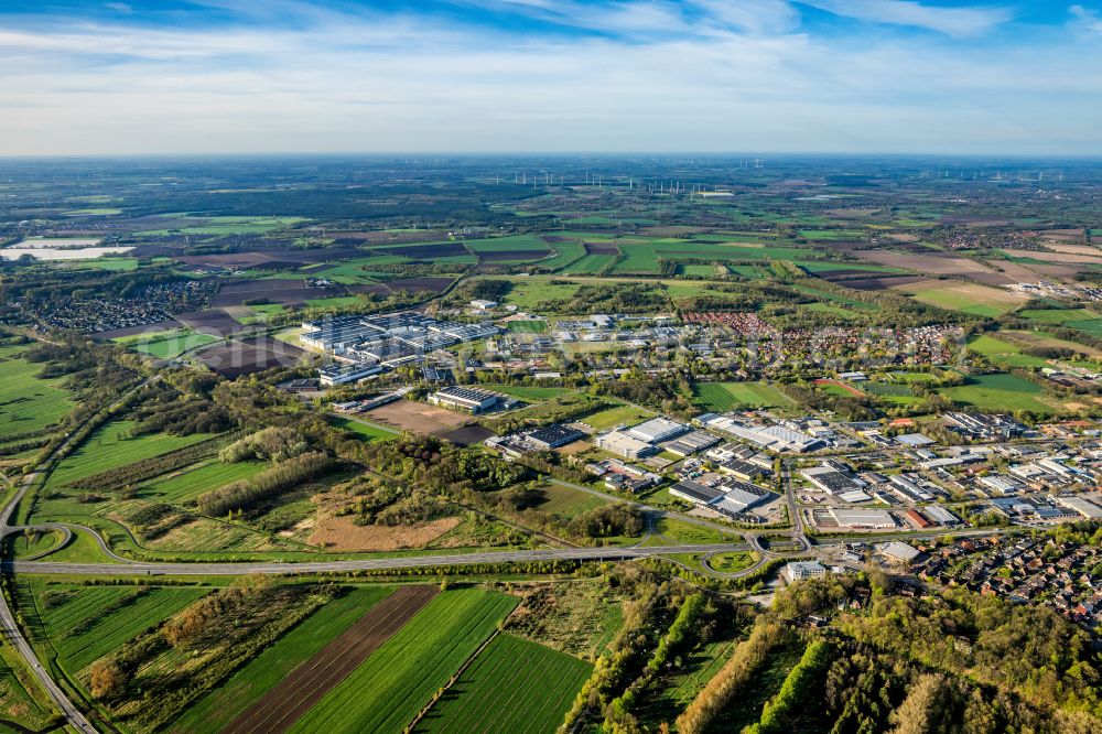 Stade from above - Industrial estate and company settlement Stade Sued in Stade in the state Lower Saxony, Germany