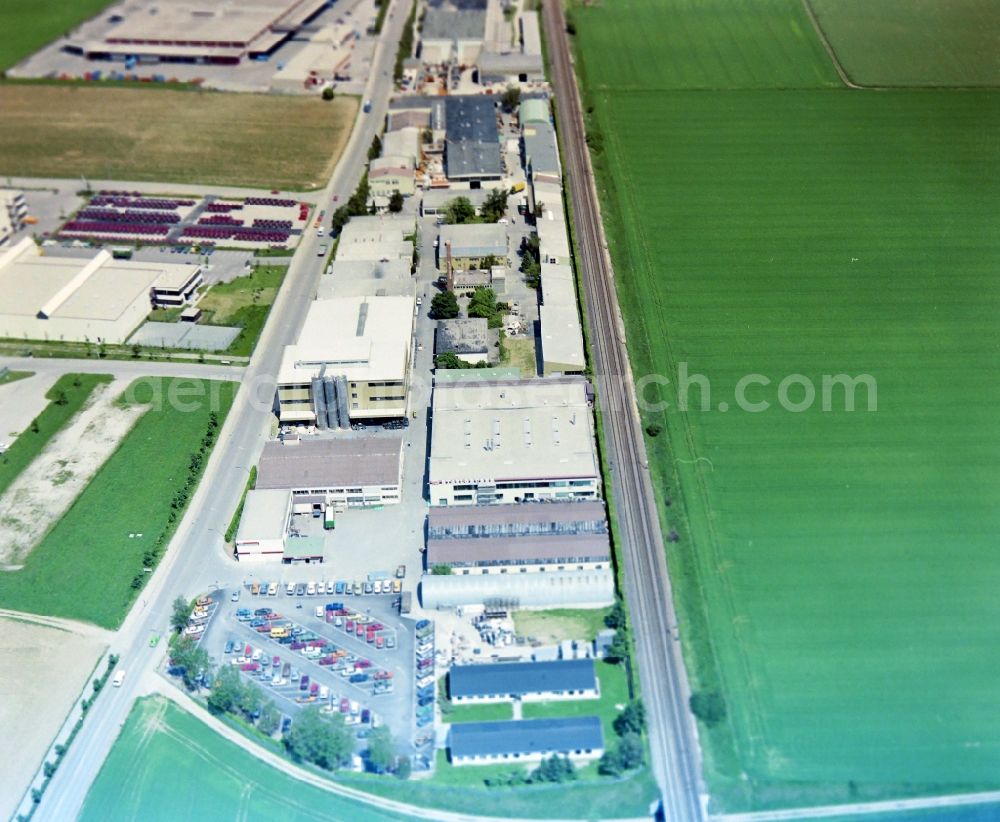 Poing from above - Industrial estate and company settlement with dem Stahlgruber Headoffice in Poing in the state Bavaria, Germany