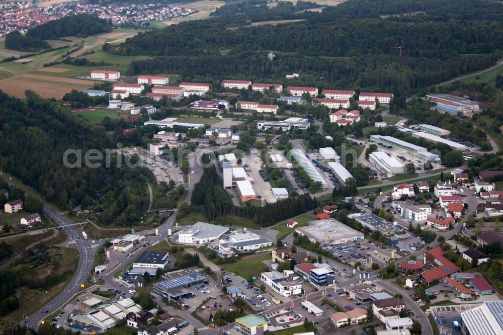 Aerial image Calw - Industrial estate and company settlement Stammheim, Standortuebungslplatz in the district Heumaden in Calw in the state Baden-Wuerttemberg