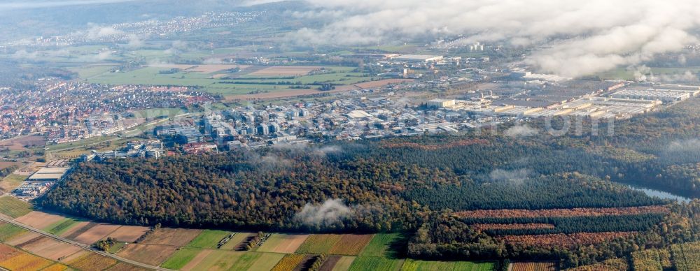 Aerial image Walldorf - Industrial estate and company settlement with Standort SAP SE and of Heidelberger Druckmaschinen AG in Walldorf in the state Baden-Wurttemberg, Germany