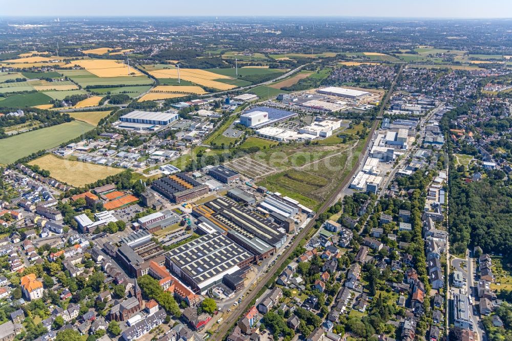 Witten from above - Industrial estate and company settlement on Stockumer Strasse in Witten in the state North Rhine-Westphalia, Germany