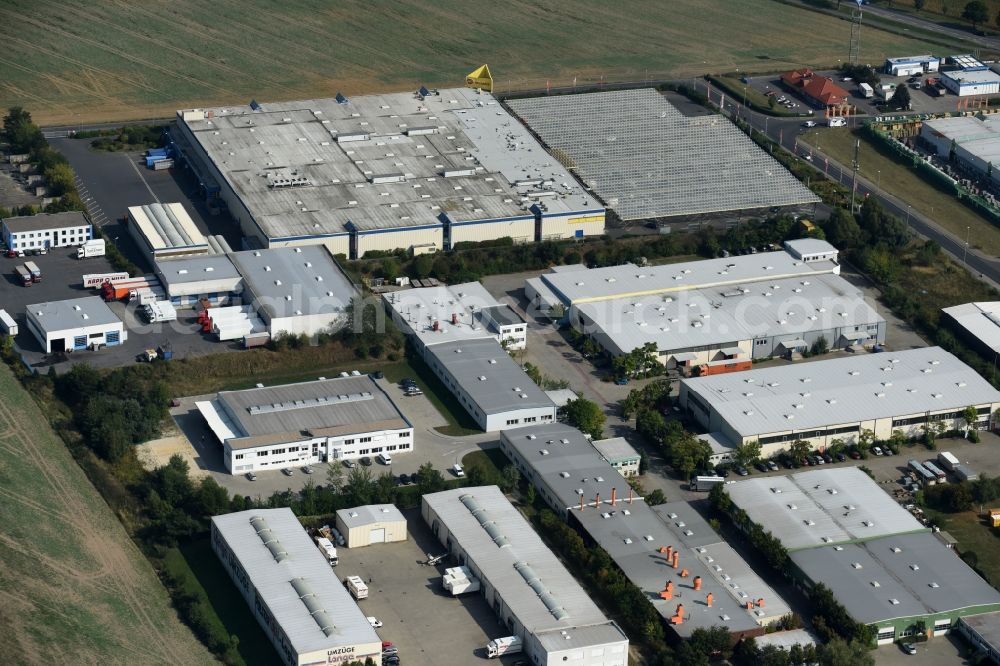 Lindenberg from above - Industrial estate and company settlement an der Strasse Bucher Weg in Lindenberg in the state Brandenburg