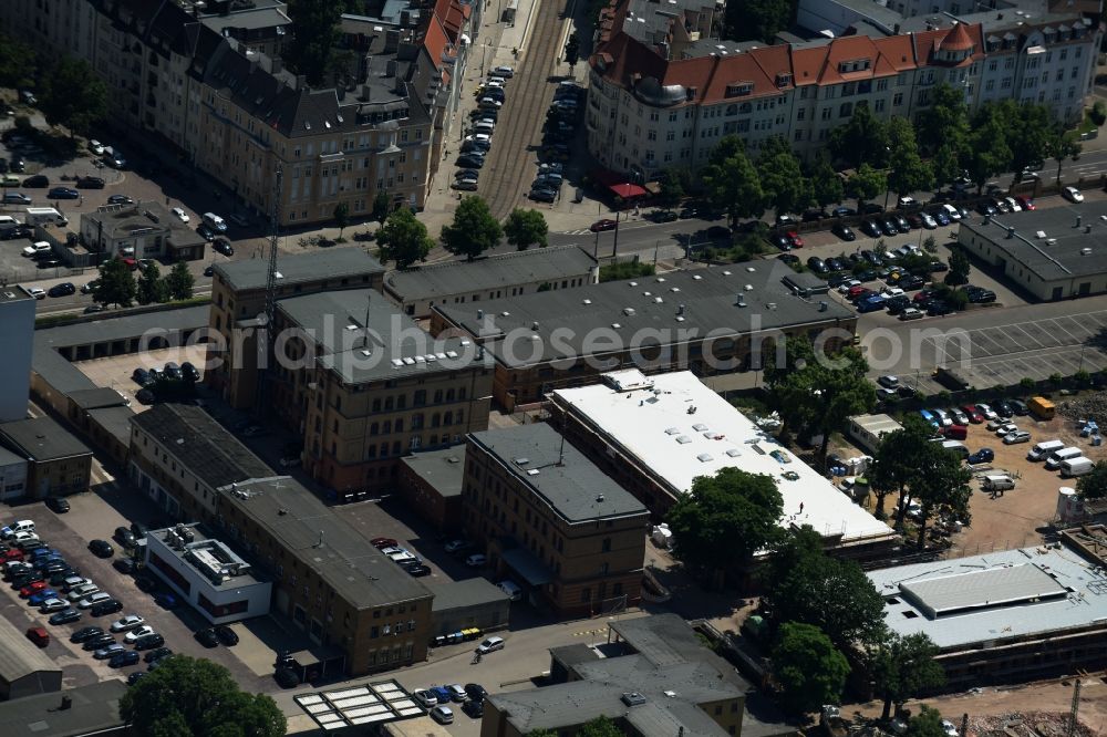 Magdeburg from the bird's eye view: Industrial estate and company settlement in the street Am Buckauer Tor in Magdeburg in the state Saxony-Anhalt