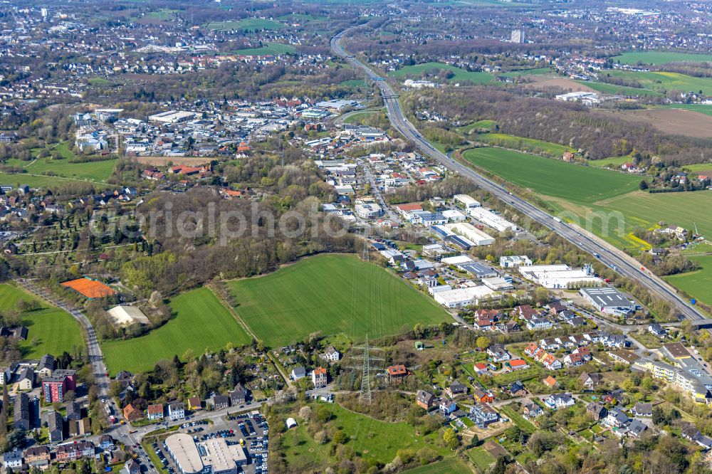 Wullen from above - Industrial estate and company settlement on Strasse Wullener Feld in Wullen at Ruhrgebiet in the state North Rhine-Westphalia, Germany