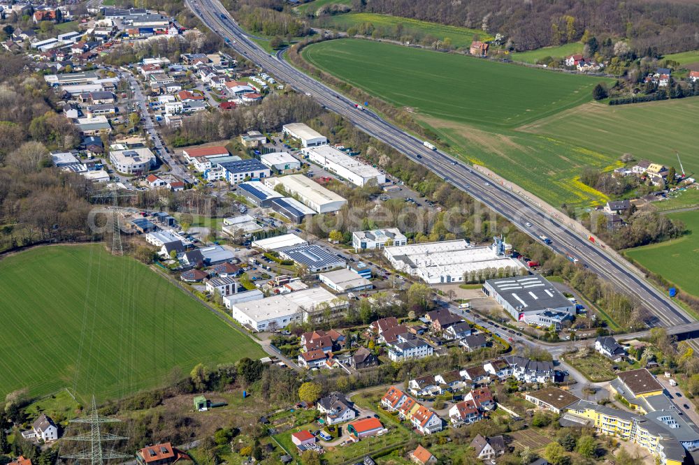 Wullen from the bird's eye view: Industrial estate and company settlement on Strasse Wullener Feld in Wullen at Ruhrgebiet in the state North Rhine-Westphalia, Germany