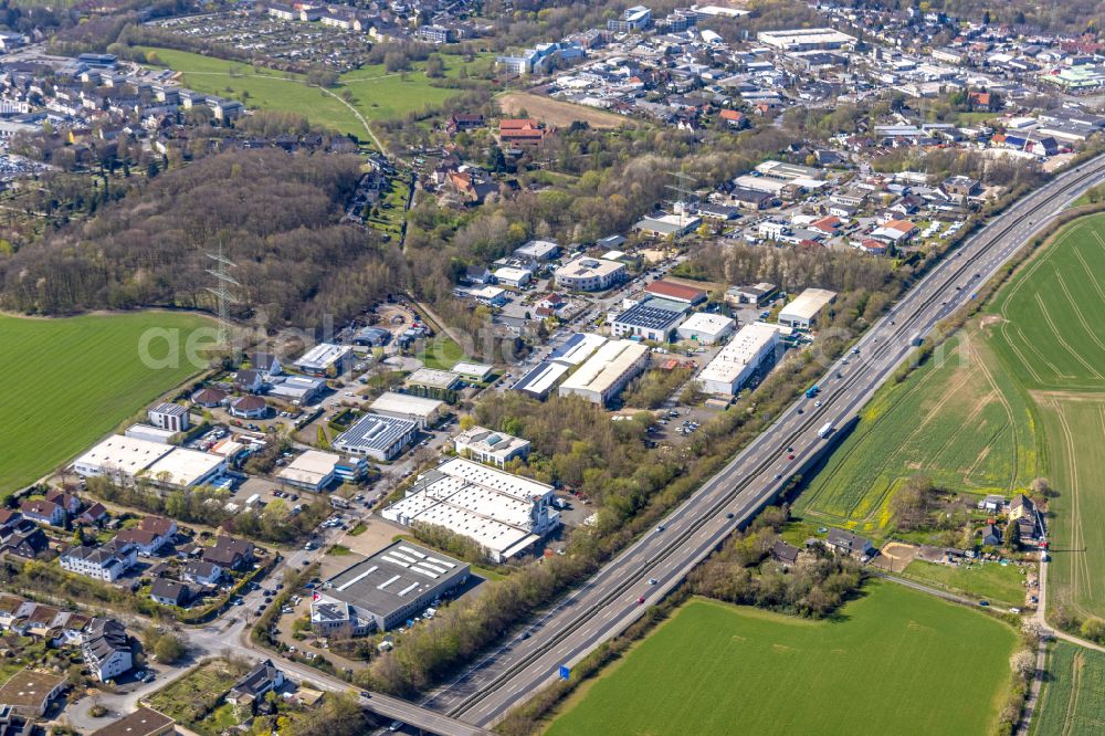 Aerial image Wullen - Industrial estate and company settlement on Strasse Wullener Feld in Wullen at Ruhrgebiet in the state North Rhine-Westphalia, Germany