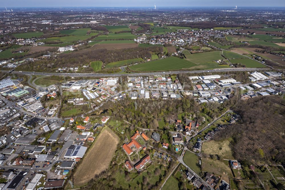 Aerial image Wullen - Industrial estate and company settlement on Strasse Wullener Feld in Wullen at Ruhrgebiet in the state North Rhine-Westphalia, Germany