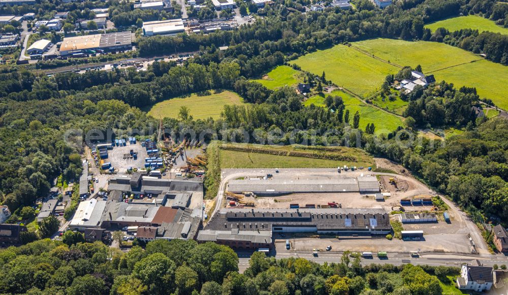 Aerial image Gevelsberg - Industrial estate and company settlement of Taskiran Autohandel Reifencenter Hasslinghauser Strasse in the district Uellendahl in Gevelsberg in the state North Rhine-Westphalia, Germany