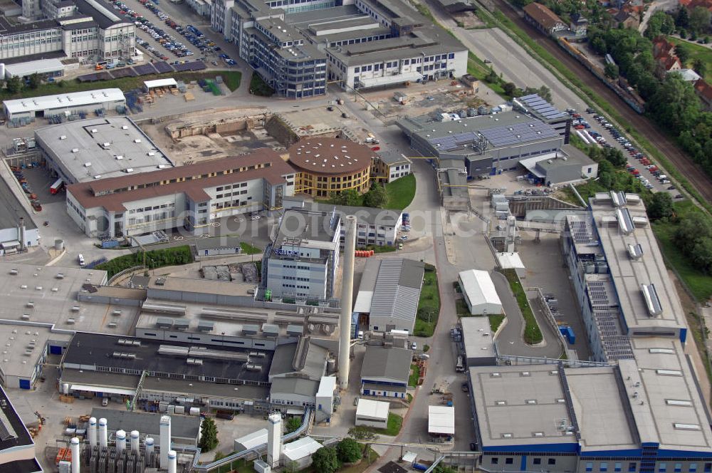 Aerial image Jena - Blick auf das Gewerbegebiet Tatzendpromenade in Jena. Hier befinden sich unter an derem die Gebäude der Carl Zeiss AG und der Schott AG. View of the industrial park Tatzendpromenade in Jena. Here are, among other companies, the buildings of the Carl Zeiss AG and the Schott AG.