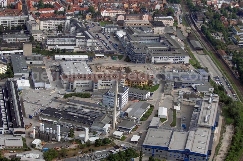 Aerial photograph Jena - Blick auf das Gewerbegebiet Tatzendpromenade in Jena. Hier befinden sich unter an derem die Gebäude der Carl Zeiss AG und der Schott AG. View of the industrial park Tatzendpromenade in Jena. Here are, among other companies, the buildings of the Carl Zeiss AG and the Schott AG.