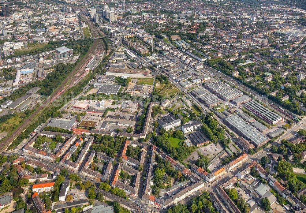 Aerial image Essen - Industrial estate and company settlement Technologie- and Gewerbepark Muenchener Strasse in Essen in the state North Rhine-Westphalia, Germany