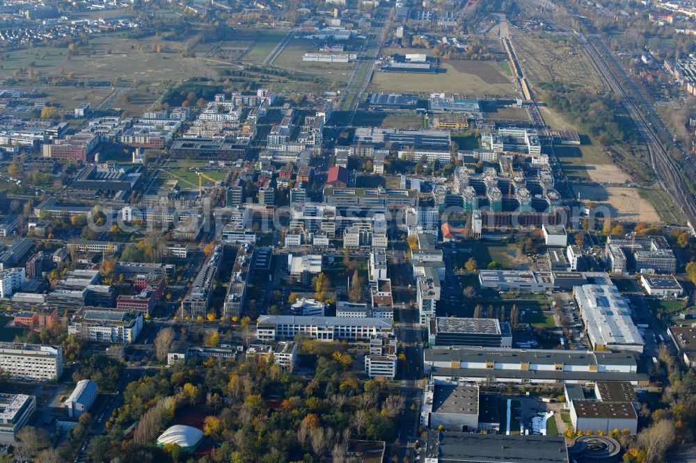 Berlin from the bird's eye view: Industrial estate and company settlement Technologiepark Adlershof in the district Adlershof - Johannisthal in Berlin, Germany