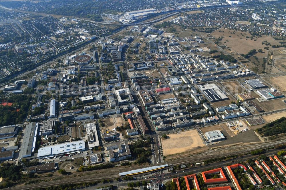 Berlin from the bird's eye view: Industrial estate and company settlement Technologiepark Adlershof in the district Adlershof - Johannisthal in Berlin, Germany