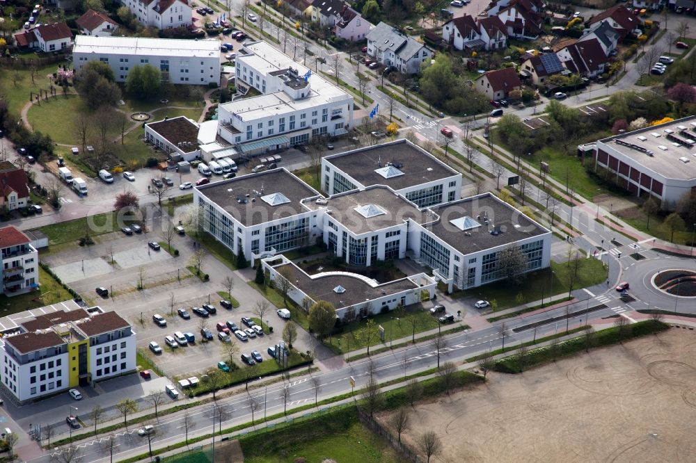 Bensheim from the bird's eye view: Industrial estate and company settlement Track&Trace Academy und Europa Hotel in the district Auerbach in Bensheim in the state Hesse