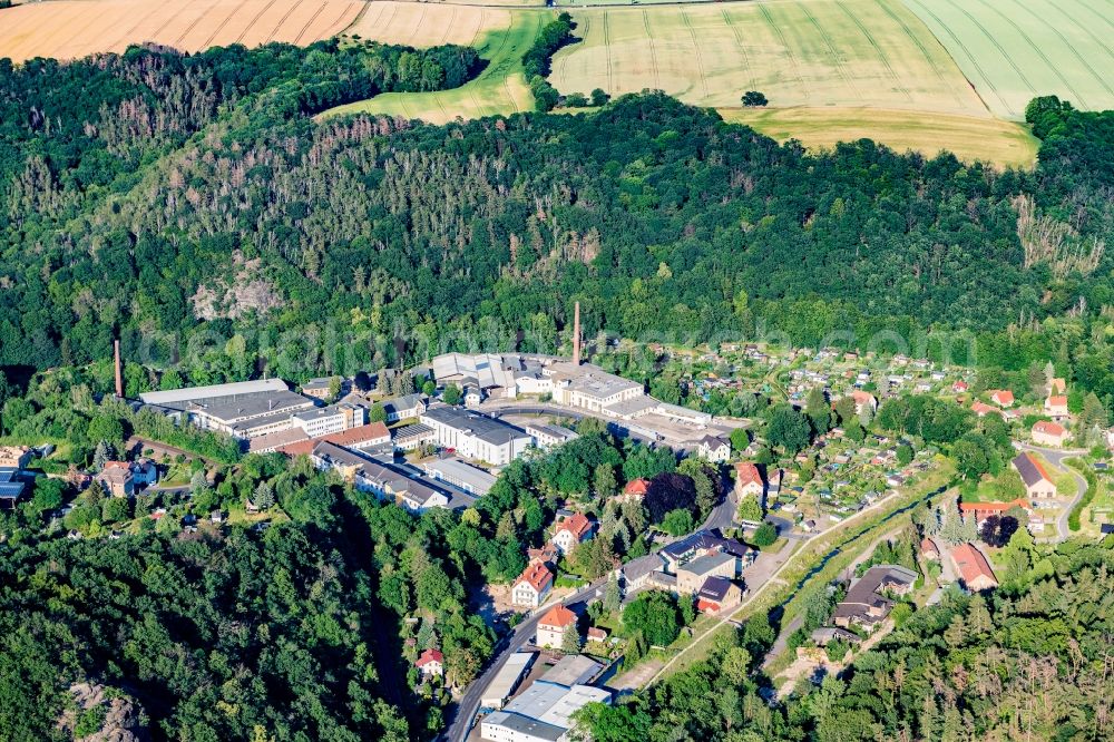 Meißen from above - Industrial estate and company settlement on Triebisch in the district Dobritz in Meissen in the state Saxony, Germany