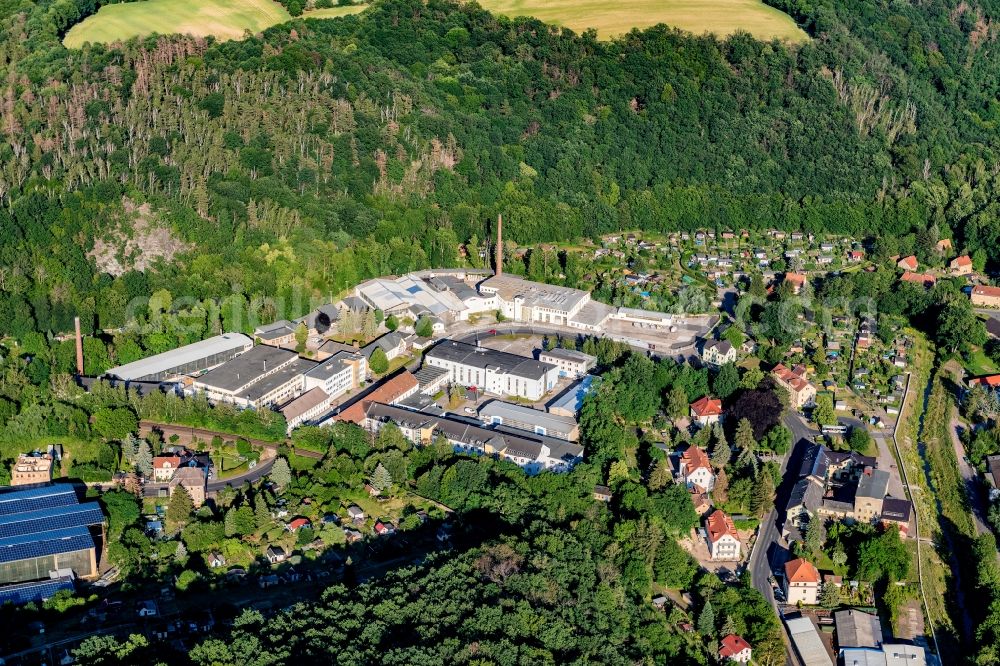 Meißen from the bird's eye view: Industrial estate and company settlement on Triebisch in the district Dobritz in Meissen in the state Saxony, Germany