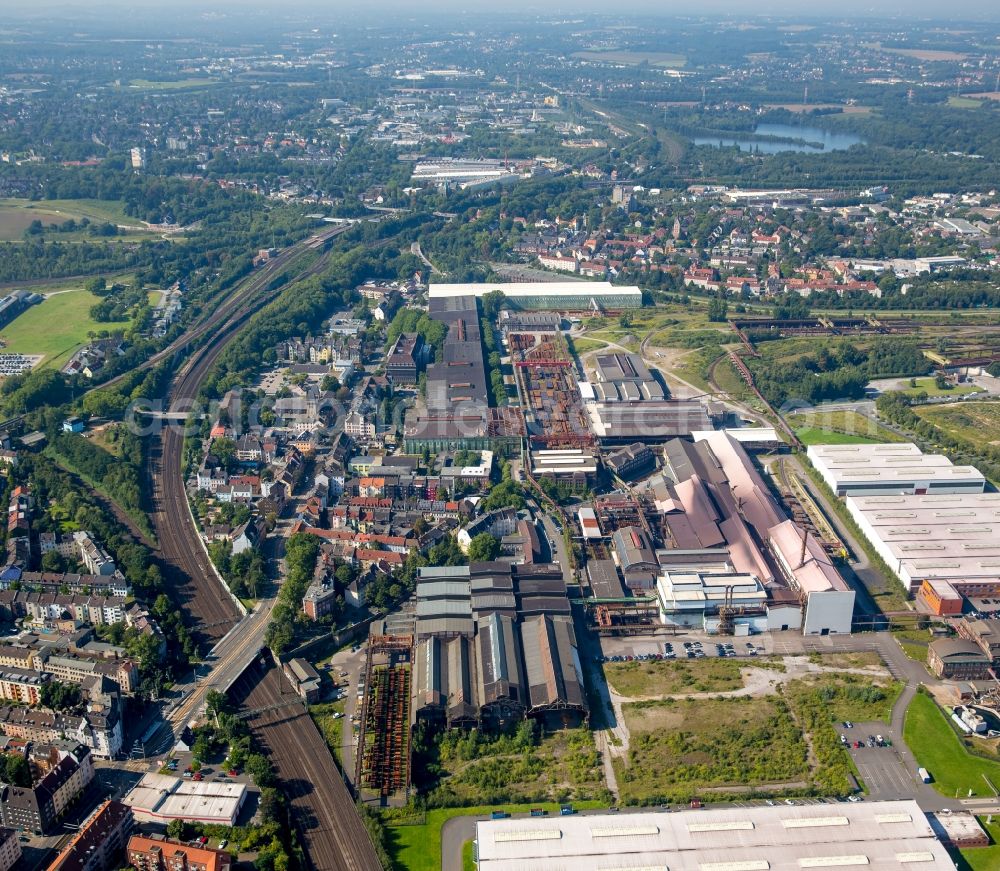 Aerial image Dortmund - Industrial estate and company settlement Union Gewerbehof in Dortmund in the state of North Rhine-Westphalia. The former industrial area with its historic factories and halls includes small companies today