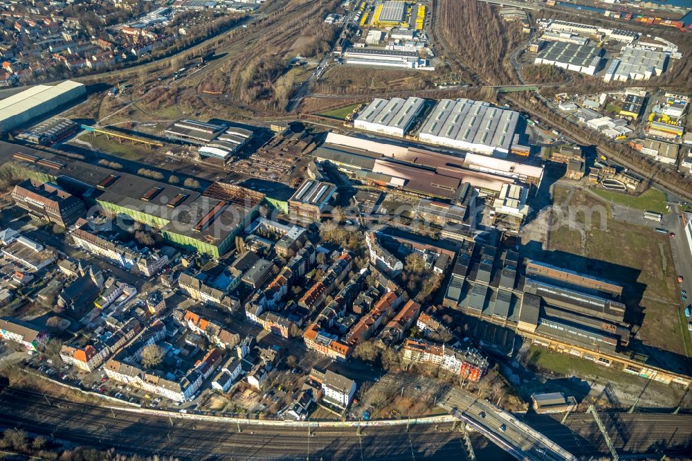 Dortmund from above - Industrial estate and company settlement of Union Gewerbehof GmbH on Huckarder Strasse in the district Union in Dortmund in the state North Rhine-Westphalia, Germany