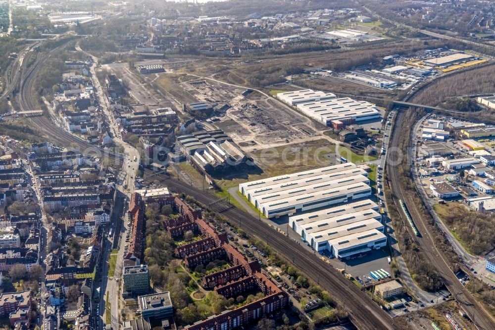 Aerial photograph Dortmund - Industrial estate and company settlement of Union Gewerbehof GmbH on Huckarder Strasse in the district Union in Dortmund at Ruhrgebiet in the state North Rhine-Westphalia, Germany