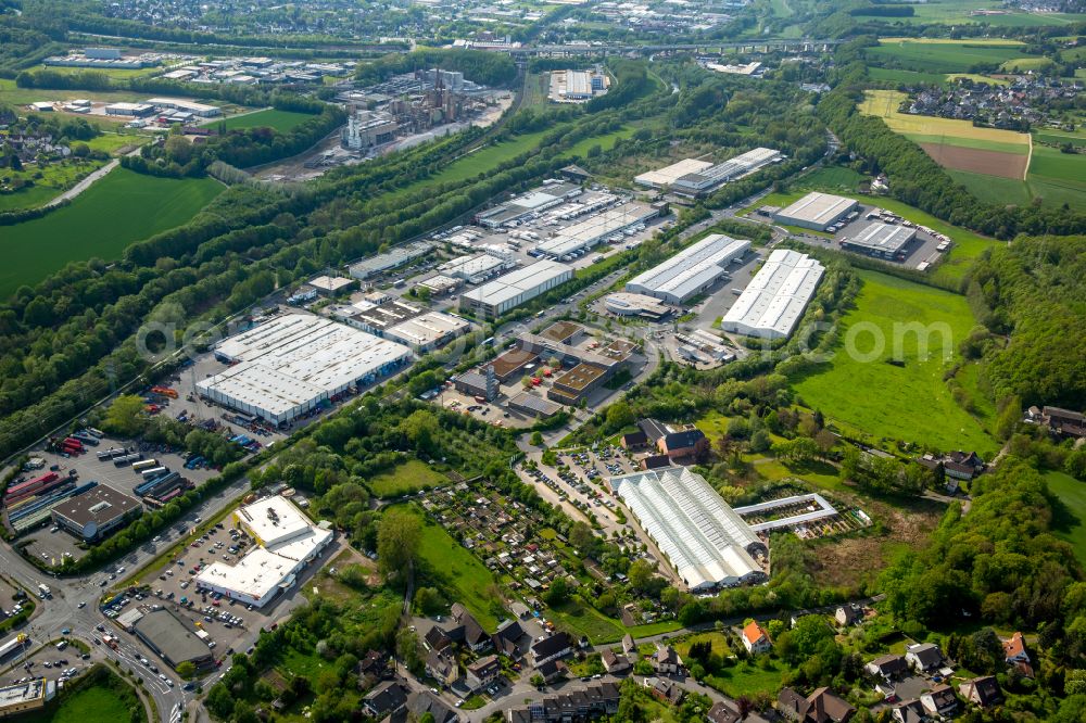 Hohenlimburg from above - Industrial estate and company settlement on Verbandsstrasse in Hohenlimburg at Ruhrgebiet in the state North Rhine-Westphalia, Germany
