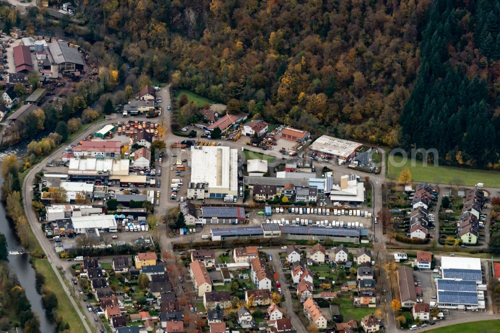 Waldkirch from above - Industrial estate and company settlement in the district Kollnau in Waldkirch in the state Baden-Wuerttemberg, Germany