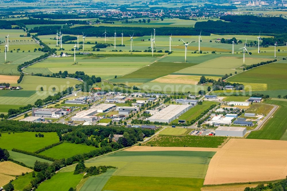 Belecke from the bird's eye view: Industrial estate and company settlement Walter-Rathenau-Ring in Belecke in the state North Rhine-Westphalia